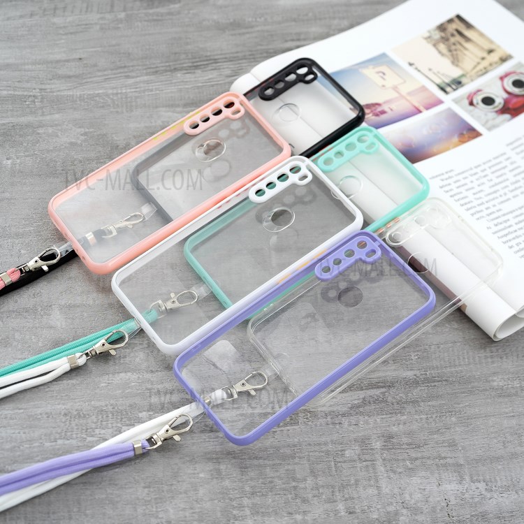 Precise Cut-Out TPU + Acrylic Combo Clear Hybrid Phone Back Cover Shell with Adjustable Lanyard for Xiaomi Redmi Note 8 - Black-5