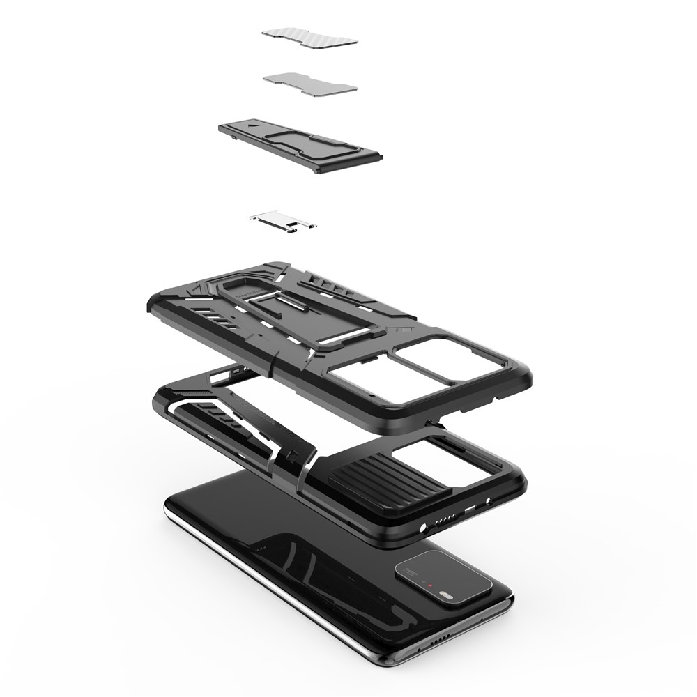Kickstand Holder Hybrid Hard PC Soft TPU Dual Layer Slim Protective Cover for Xiaomi Redmi Note 10 Pro 5G Black-11