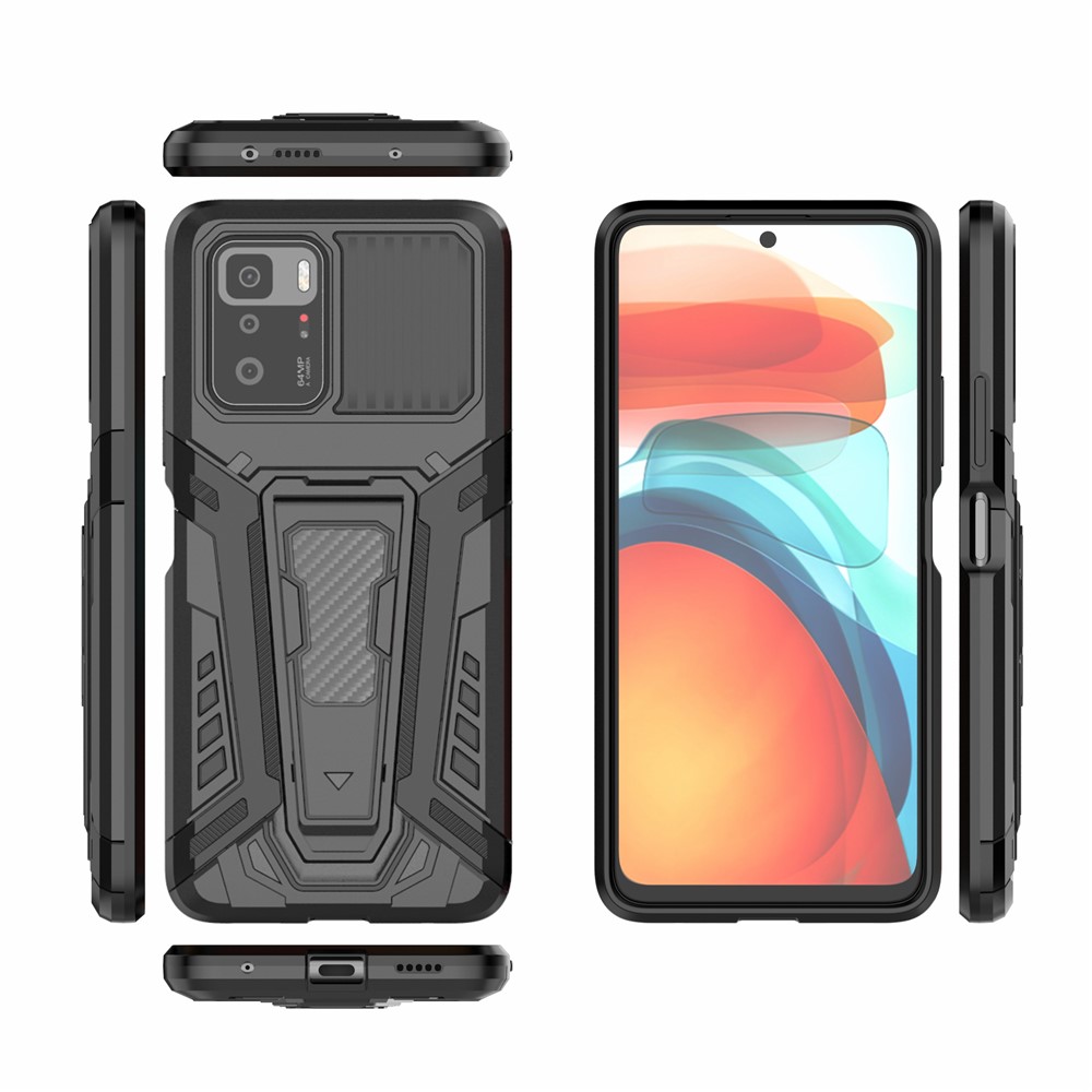 Kickstand Holder Hybrid Hard PC Soft TPU Dual Layer Slim Protective Cover for Xiaomi Redmi Note 10 Pro 5G Black-12