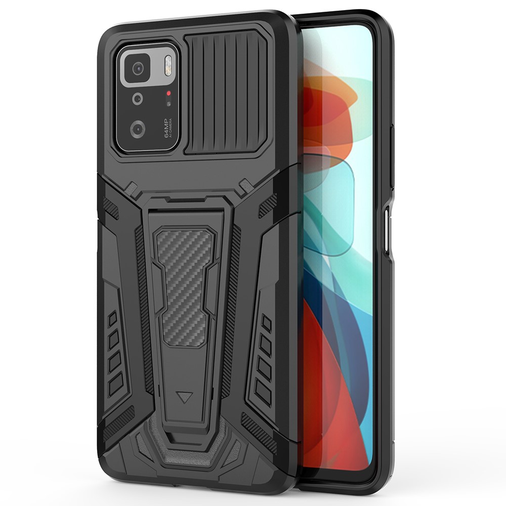 Kickstand Holder Hybrid Hard PC Soft TPU Dual Layer Slim Protective Cover for Xiaomi Redmi Note 10 Pro 5G Black-2