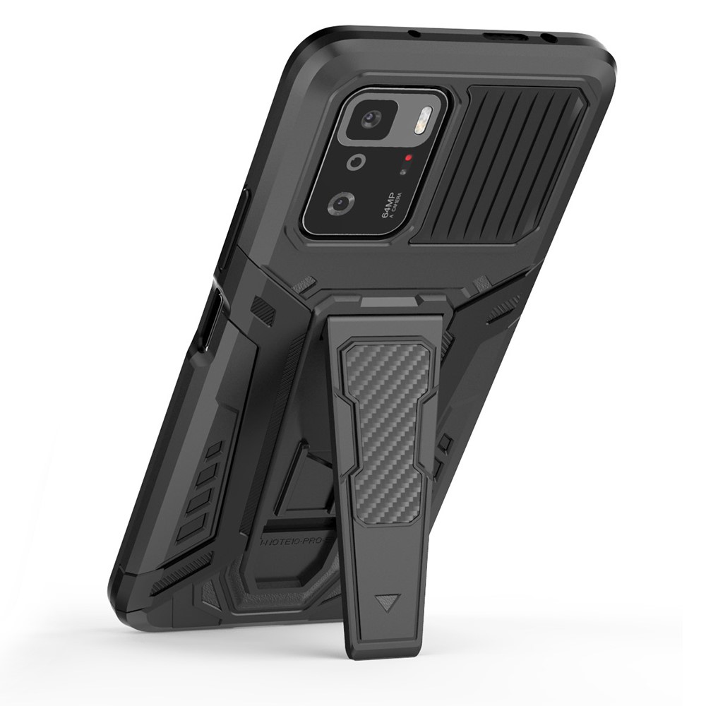 Kickstand Holder Hybrid Hard PC Soft TPU Dual Layer Slim Protective Cover for Xiaomi Redmi Note 10 Pro 5G Black-4