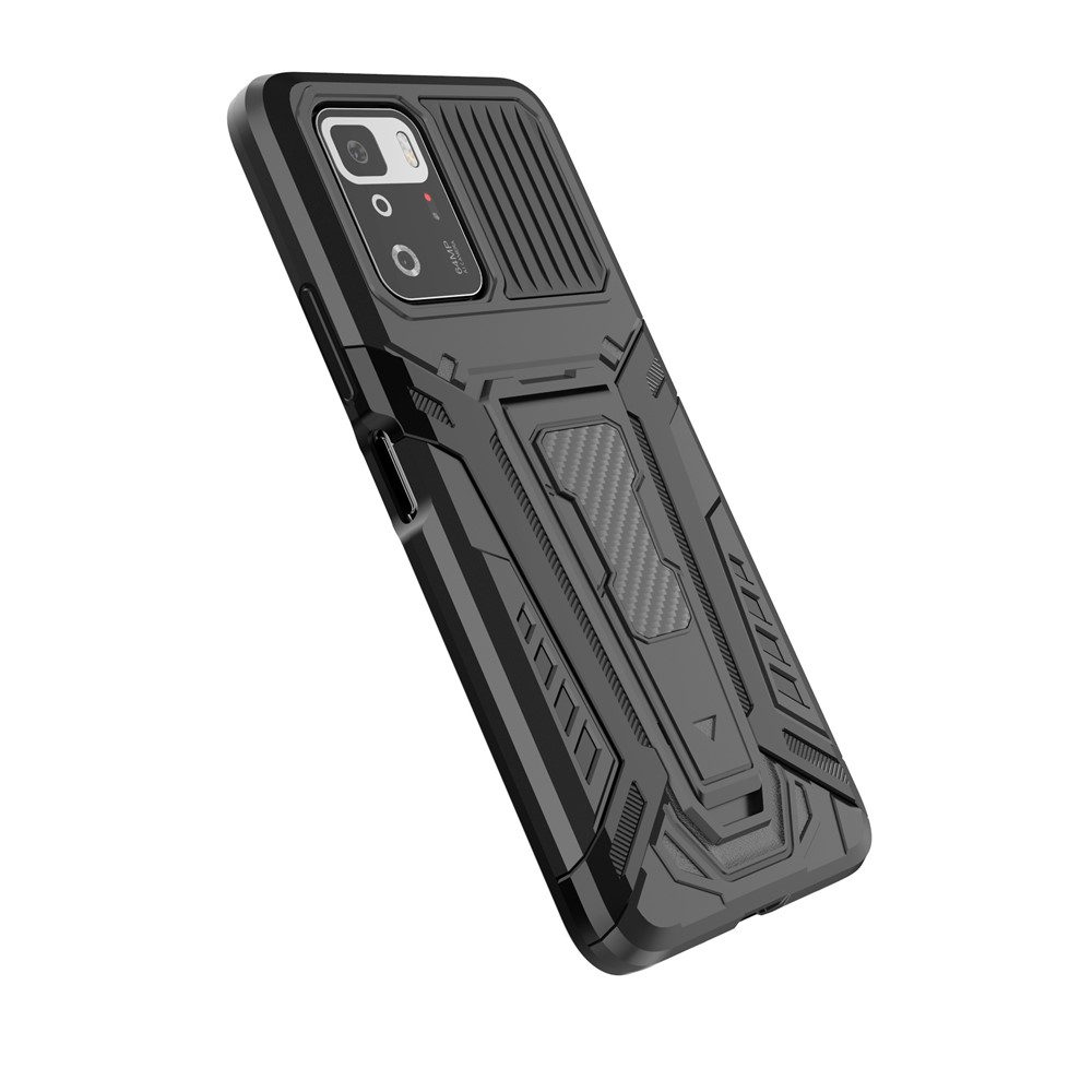 Kickstand Holder Hybrid Hard PC Soft TPU Dual Layer Slim Protective Cover for Xiaomi Redmi Note 10 Pro 5G Black-5