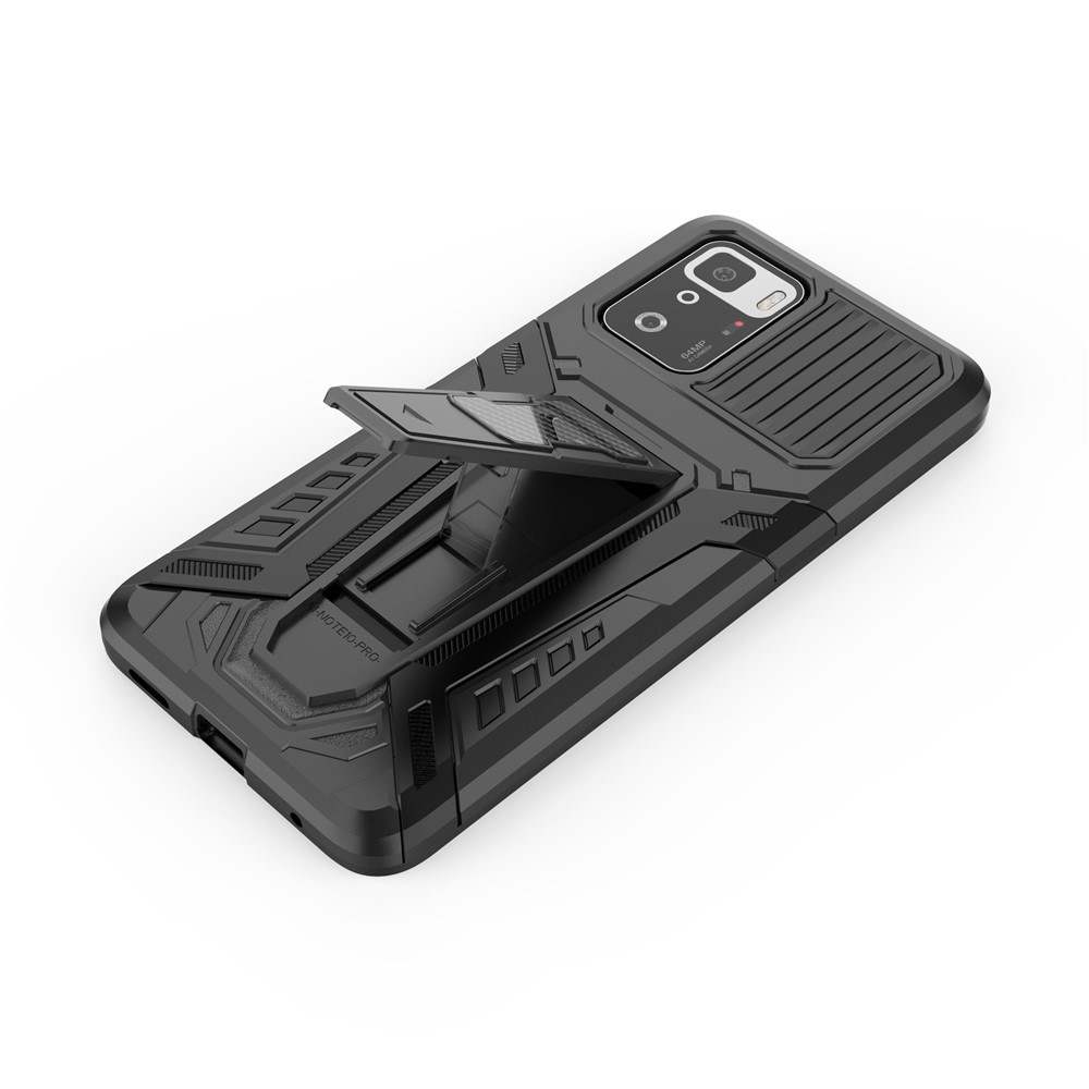 Kickstand Holder Hybrid Hard PC Soft TPU Dual Layer Slim Protective Cover for Xiaomi Redmi Note 10 Pro 5G Black-7