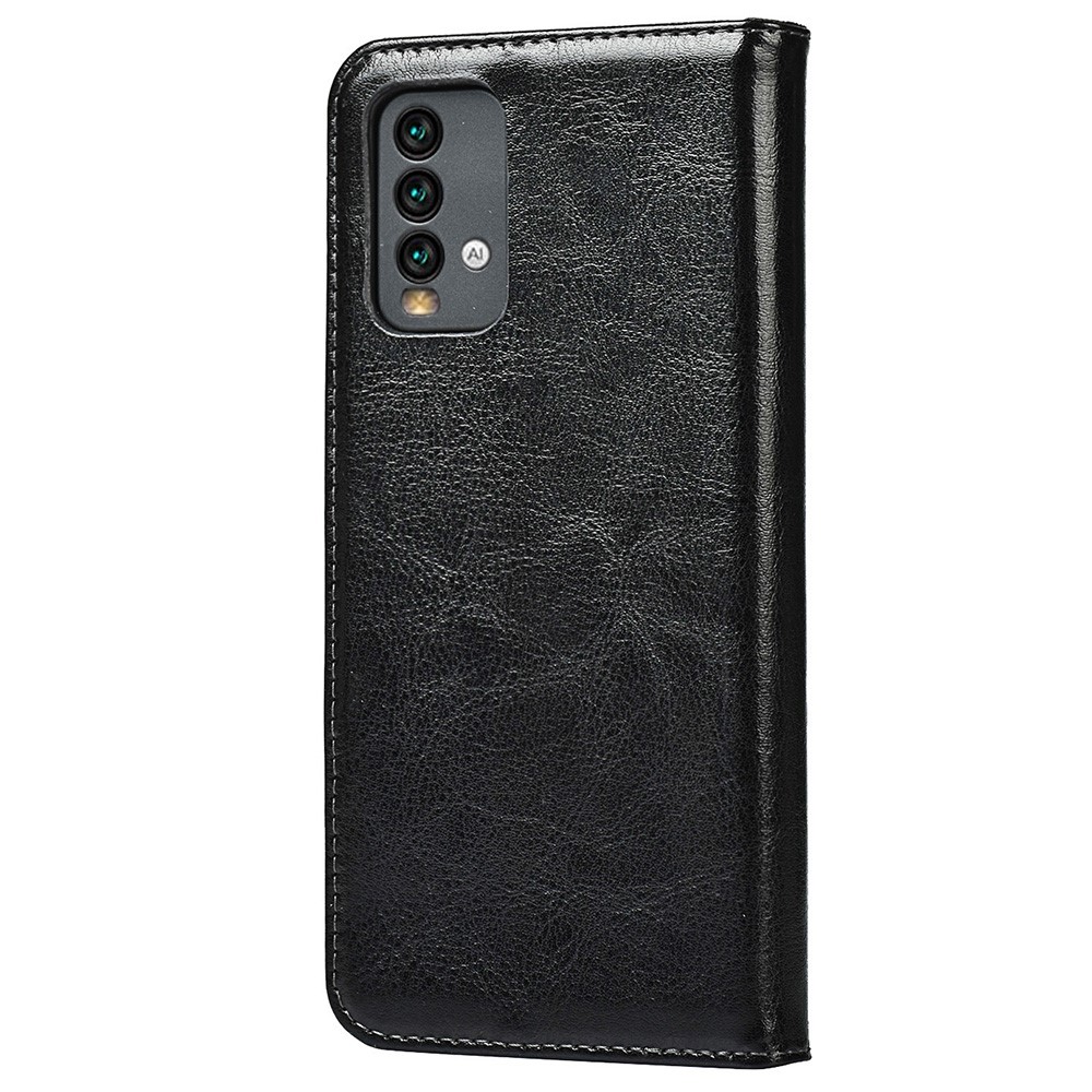 Genuine Leather Crazy Horse Texture Wallet Stand Phone Case Protector for Xiaomi Redmi Note 9 4G (Qualcomm Snapdragon 662) - Black-3