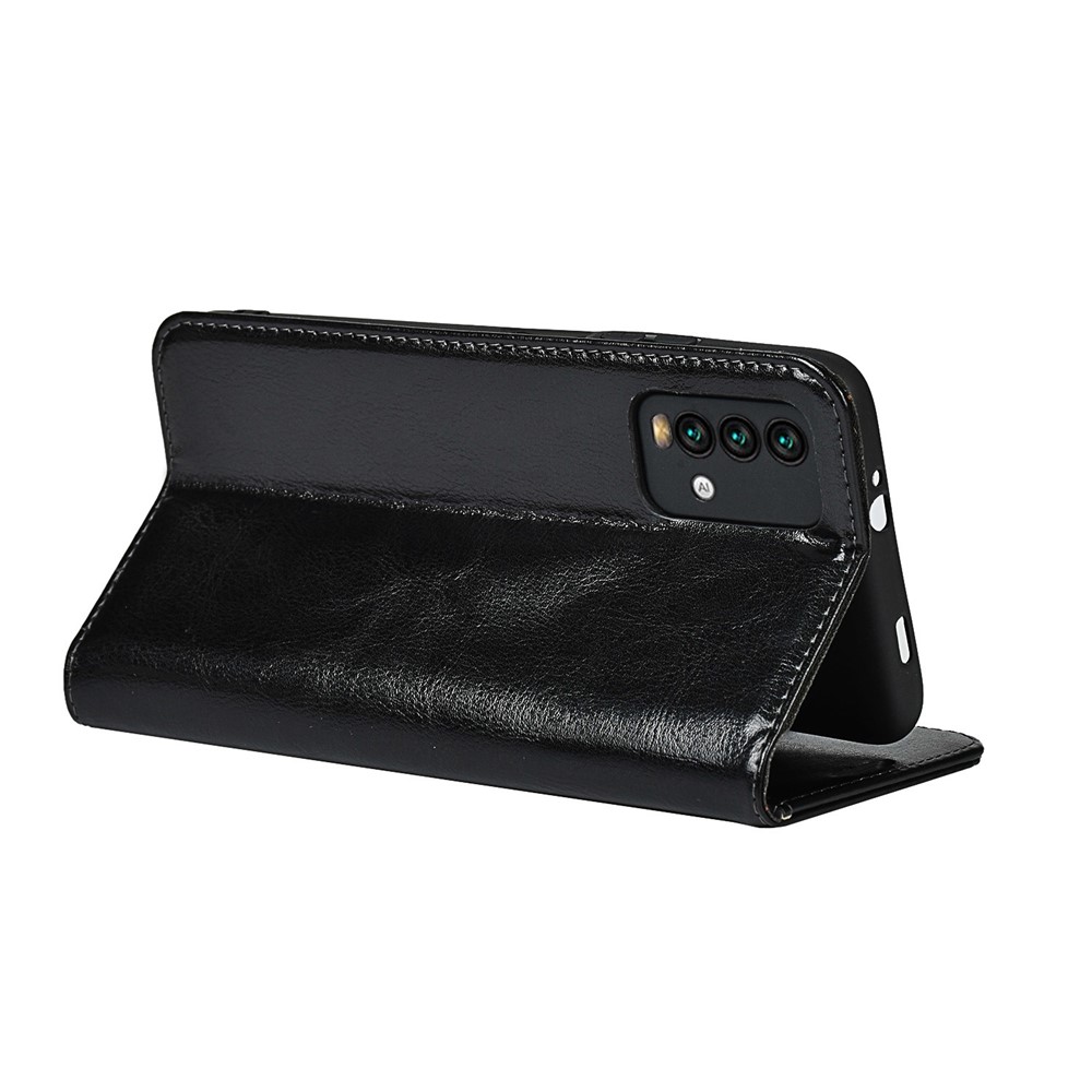 Genuine Leather Crazy Horse Texture Wallet Stand Phone Case Protector for Xiaomi Redmi Note 9 4G (Qualcomm Snapdragon 662) - Black-4