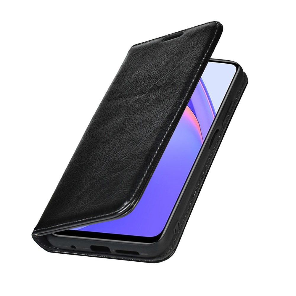 Genuine Leather Crazy Horse Texture Wallet Stand Phone Case Protector for Xiaomi Redmi Note 9 4G (Qualcomm Snapdragon 662) - Black-8