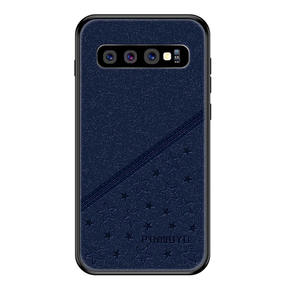 PINWUYO Soft Edge Matte Surface Hybrid Phone Cover Shell Coated with Imprinting PU Leather for Samsung Galaxy S10 Plus - Blue