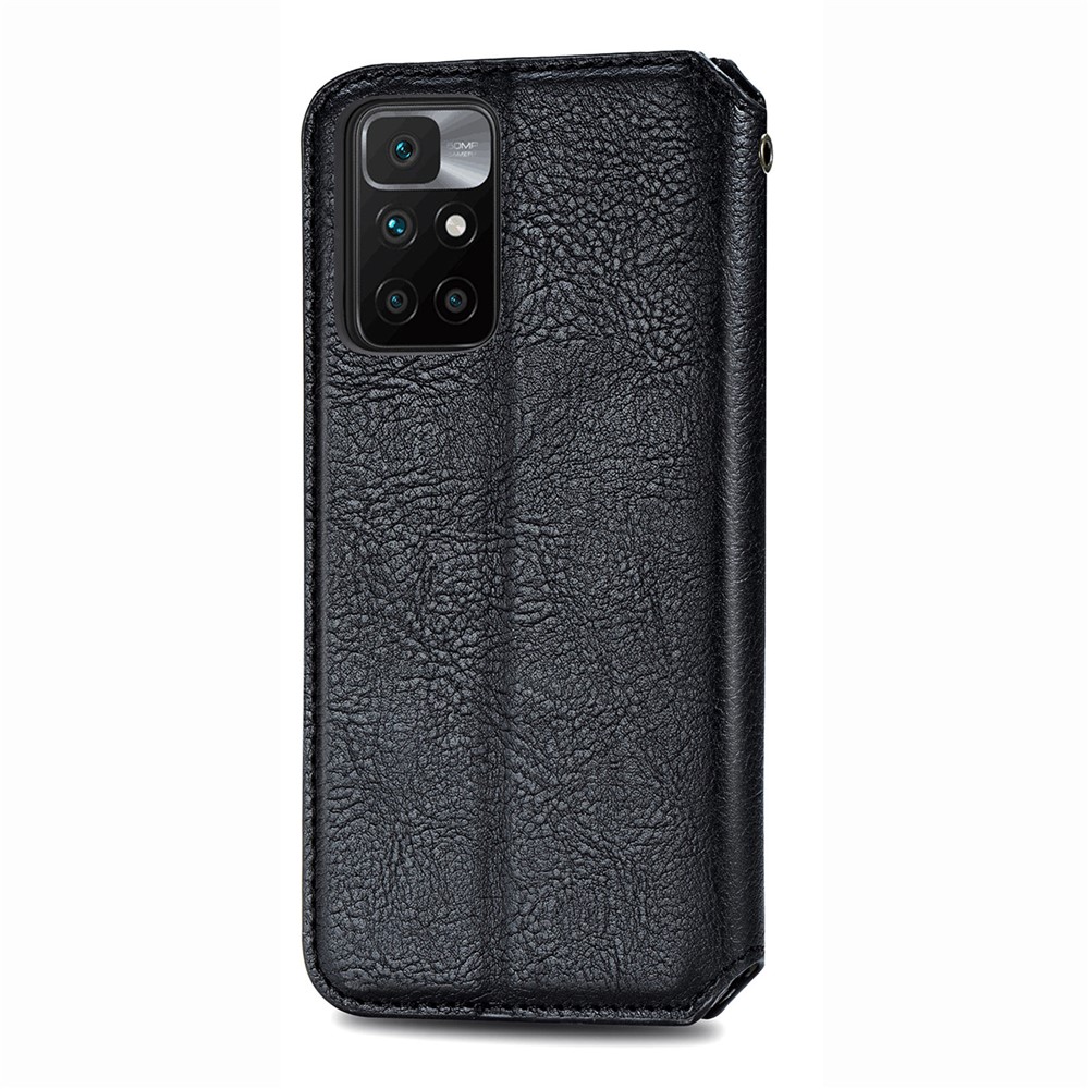 Stylish Rhombus Pattern Imprinted Magnetic Auto-absorbed Stand Wallet Leather Phone Cover Case for Xiaomi Redmi 10/Redmi 10 Prime - Black-3