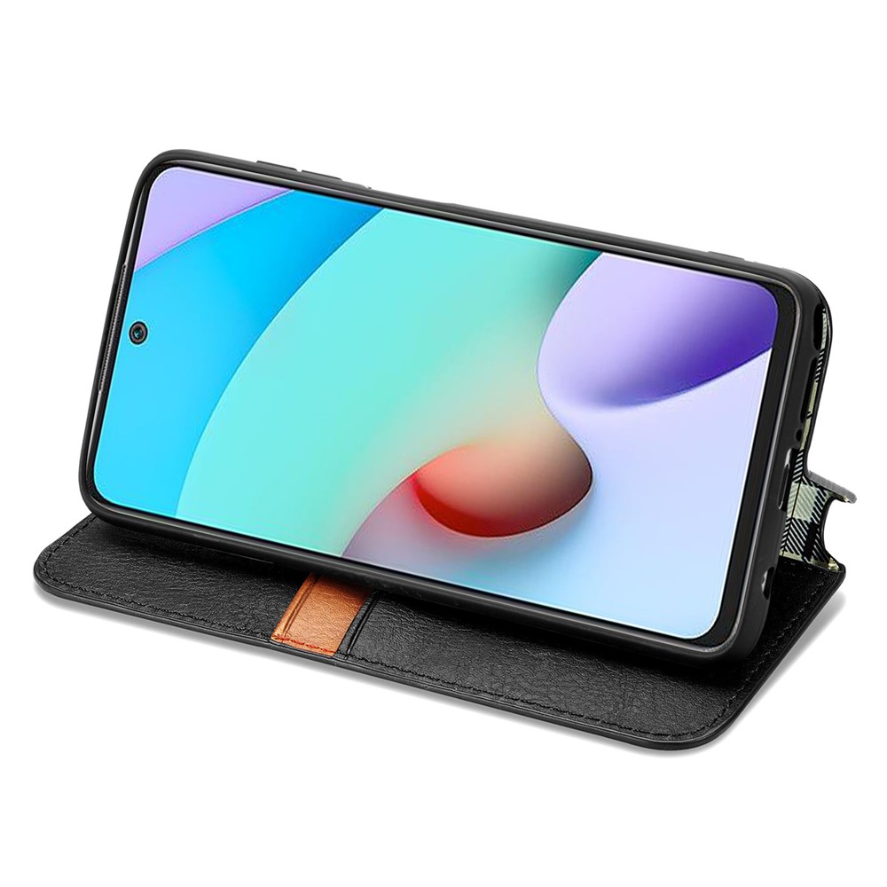 Stylish Rhombus Pattern Imprinted Magnetic Auto-absorbed Stand Wallet Leather Phone Cover Case for Xiaomi Redmi 10/Redmi 10 Prime - Black-5