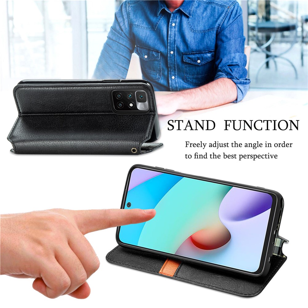 Stylish Rhombus Pattern Imprinted Magnetic Auto-absorbed Stand Wallet Leather Phone Cover Case for Xiaomi Redmi 10/Redmi 10 Prime - Black-6