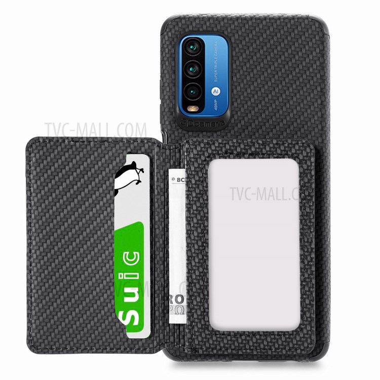 Woven Texture Anti-Drop Wallet Design Built-in Magnet Leather Coated Phone Cover Case with Kickstand for Xiaomi Redmi 9 Power/9T/Note 9 4G (Qualcomm Snapdragon 662) - Black-1