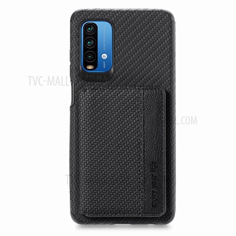 Woven Texture Anti-Drop Wallet Design Built-in Magnet Leather Coated Phone Cover Case with Kickstand for Xiaomi Redmi 9 Power/9T/Note 9 4G (Qualcomm Snapdragon 662) - Black-2