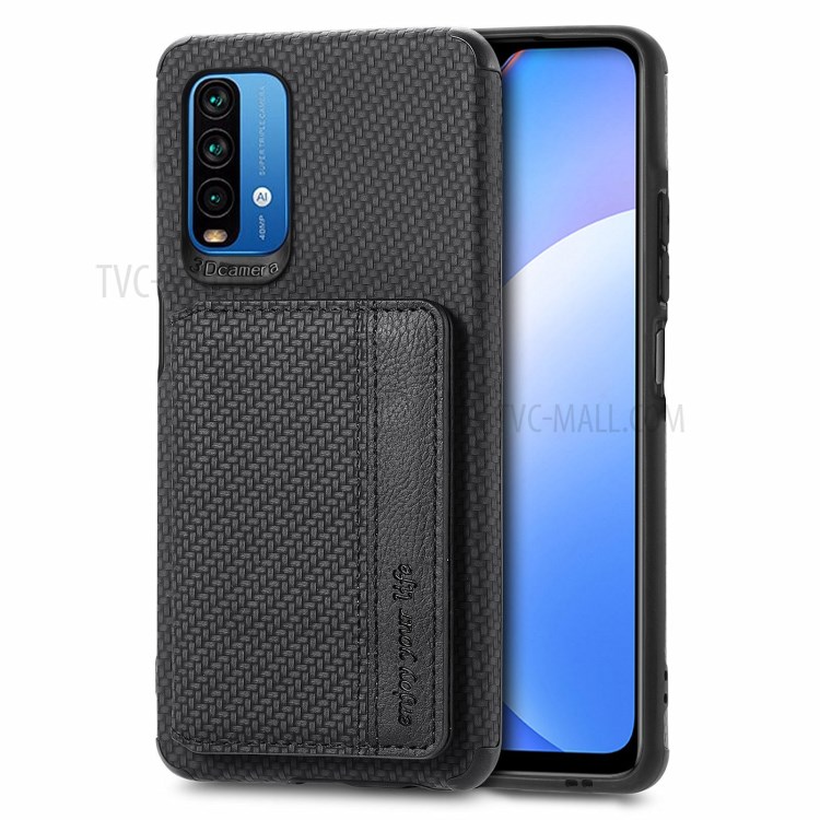 Woven Texture Anti-Drop Wallet Design Built-in Magnet Leather Coated Phone Cover Case with Kickstand for Xiaomi Redmi 9 Power/9T/Note 9 4G (Qualcomm Snapdragon 662) - Black-3