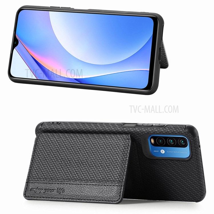 Woven Texture Anti-Drop Wallet Design Built-in Magnet Leather Coated Phone Cover Case with Kickstand for Xiaomi Redmi 9 Power/9T/Note 9 4G (Qualcomm Snapdragon 662) - Black-4