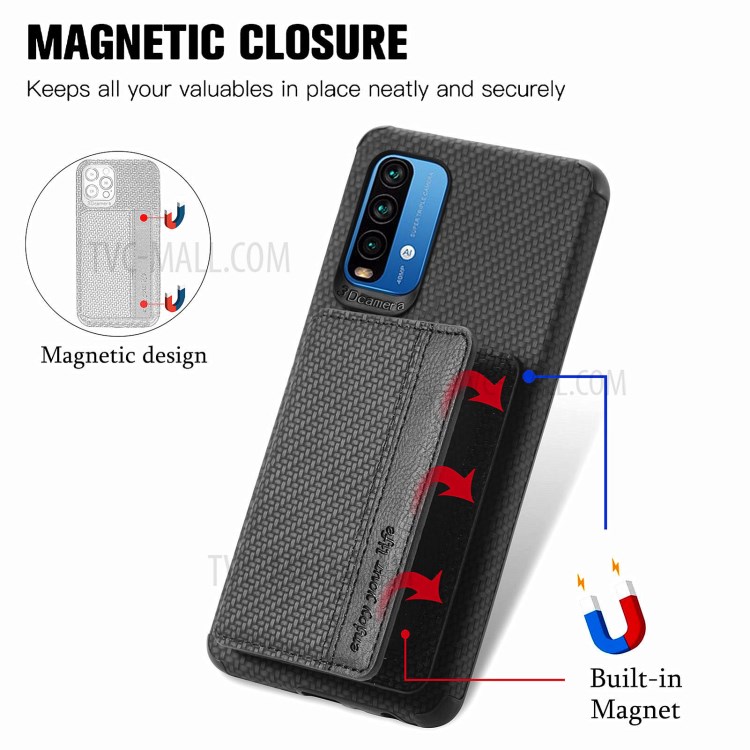 Woven Texture Anti-Drop Wallet Design Built-in Magnet Leather Coated Phone Cover Case with Kickstand for Xiaomi Redmi 9 Power/9T/Note 9 4G (Qualcomm Snapdragon 662) - Black-5