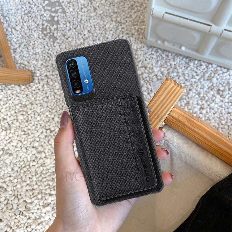 Woven Texture Anti-Drop Wallet Design Built-in Magnet Leather Coated Phone Cover Case with Kickstand for Xiaomi Redmi 9 Power/9T/Note 9 4G (Qualcomm Snapdragon 662) - Black-6