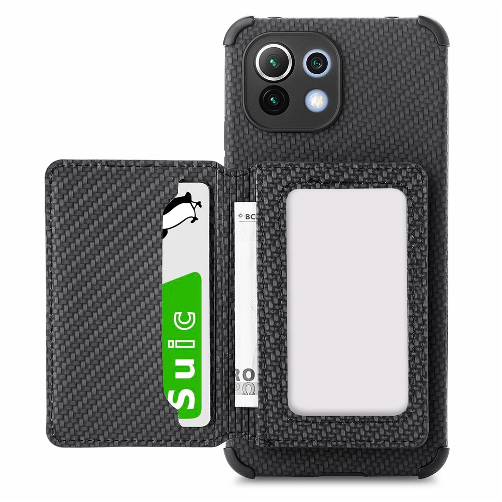 Wallet Design Built-in Magnet Sheet Woven Texture Leather Coated Hybrid Phone Cover Case with Kickstand for Xiaomi Mi 11 - Black-1