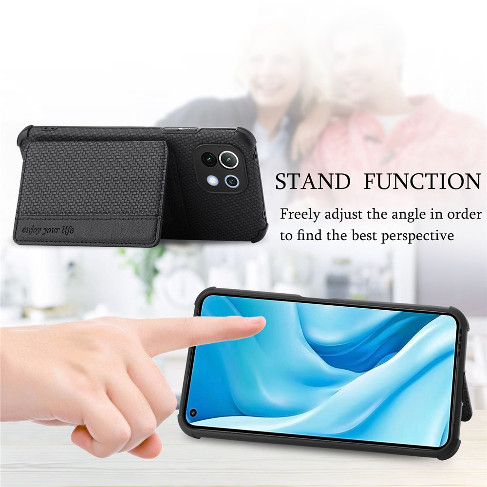Wallet Design Built-in Magnet Sheet Woven Texture Leather Coated Hybrid Phone Cover Case with Kickstand for Xiaomi Mi 11 - Black-3