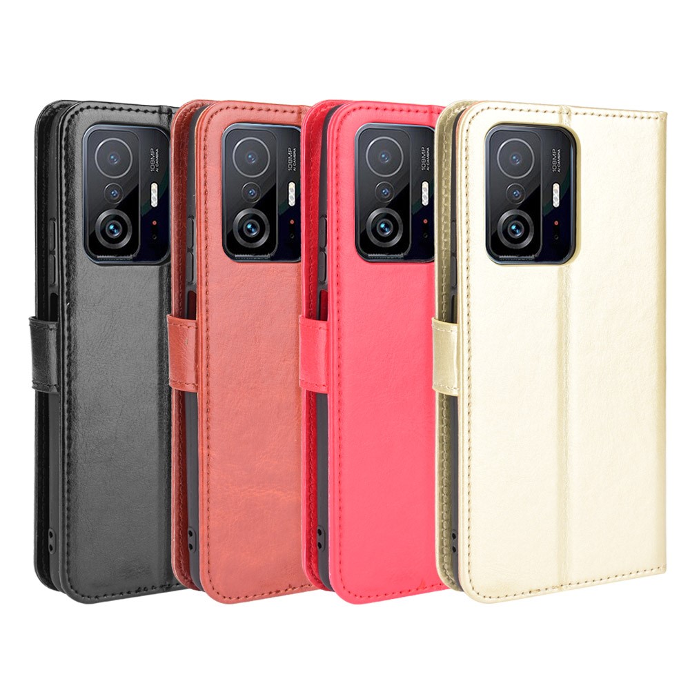 Crazy Horse PU Leather and TPU Wallet Phone Cover Protective Cellphone Case for Xiaomi 11T Pro / Xiaomi 11T - Brown-10