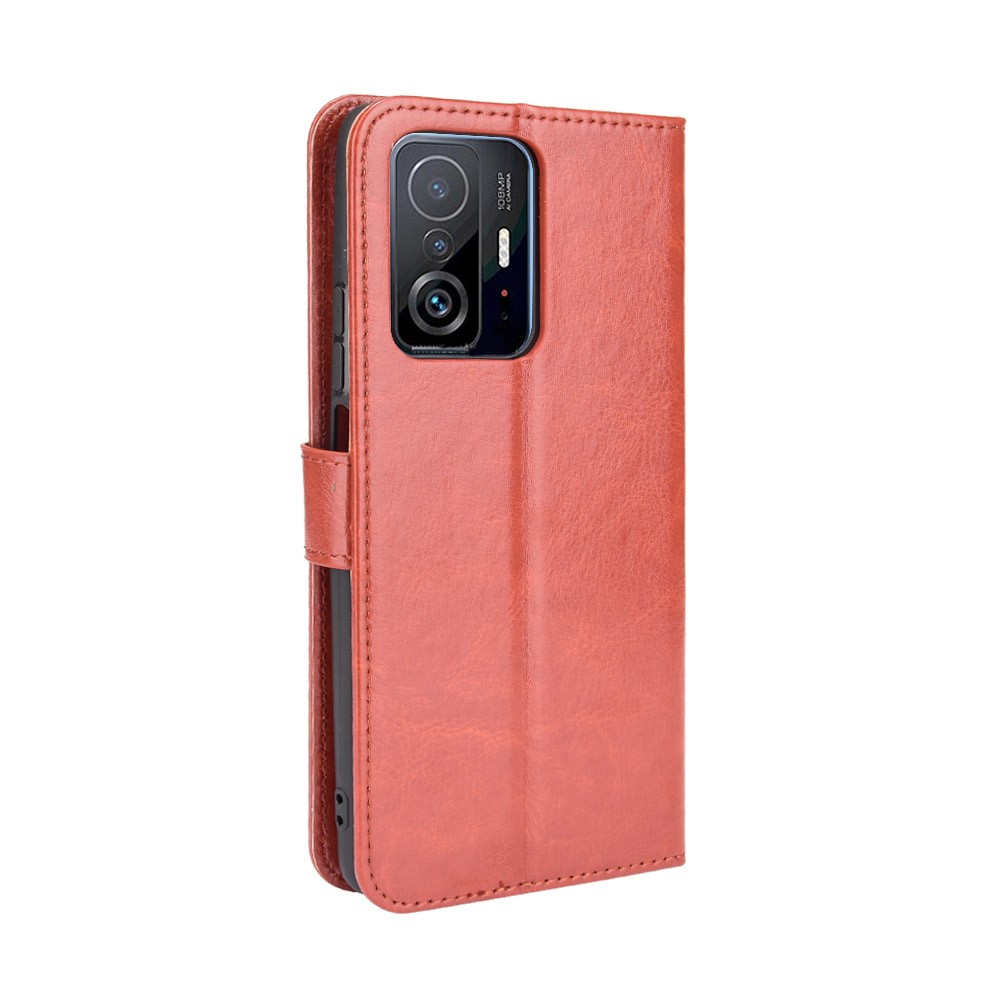 Crazy Horse PU Leather and TPU Wallet Phone Cover Protective Cellphone Case for Xiaomi 11T Pro / Xiaomi 11T - Brown-3