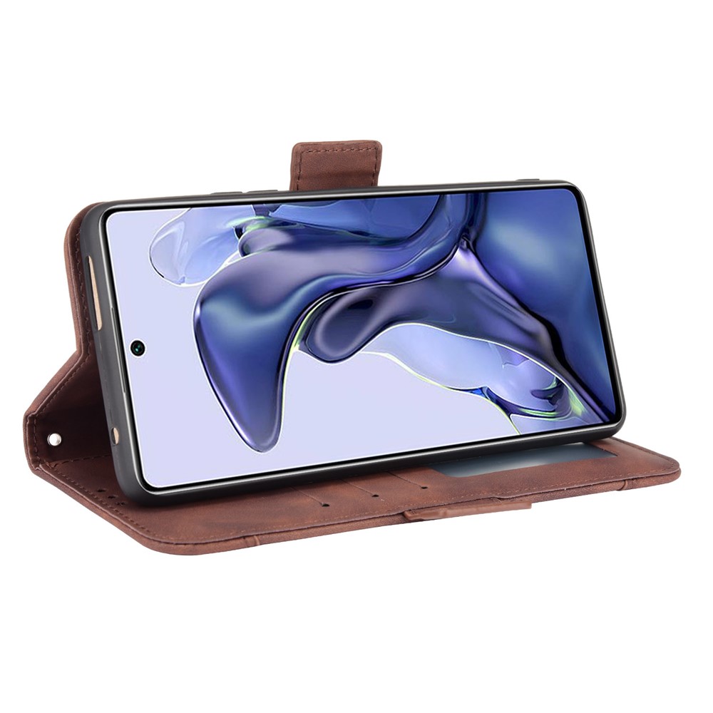 For Xiaomi 11T Pro / Xiaomi 11T Card Slot Design Shock Resistant Phone Cover Leather Phone Wallet Stand Protective Case - Brown-5