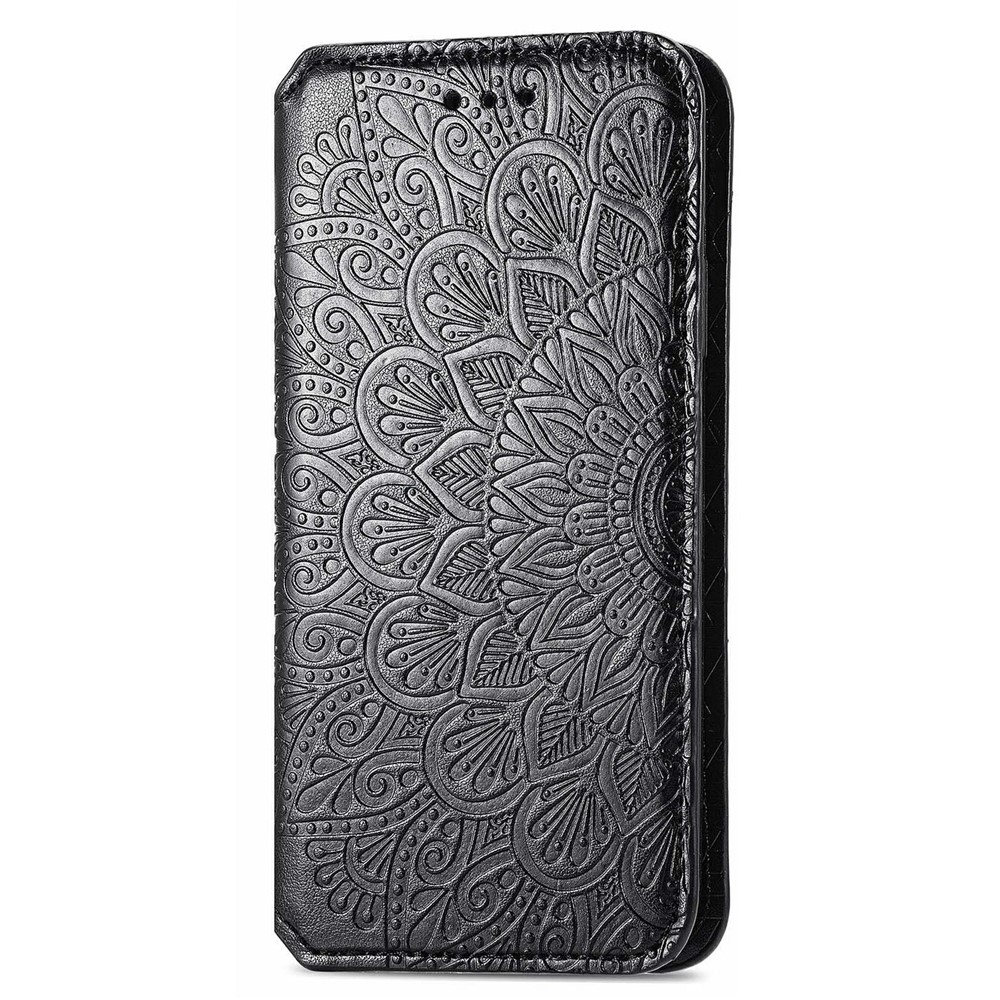 Wallet Stand Design Auto-absorbed Imprinting Mandala Flower Leather Phone Case Cover for Xiaomi Redmi 10/Redmi 10 Prime - Black-2