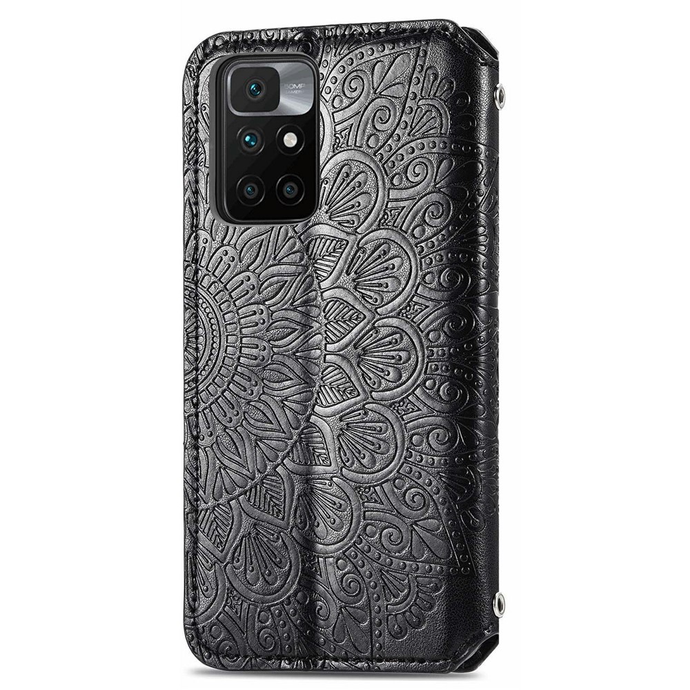 Wallet Stand Design Auto-absorbed Imprinting Mandala Flower Leather Phone Case Cover for Xiaomi Redmi 10/Redmi 10 Prime - Black-3