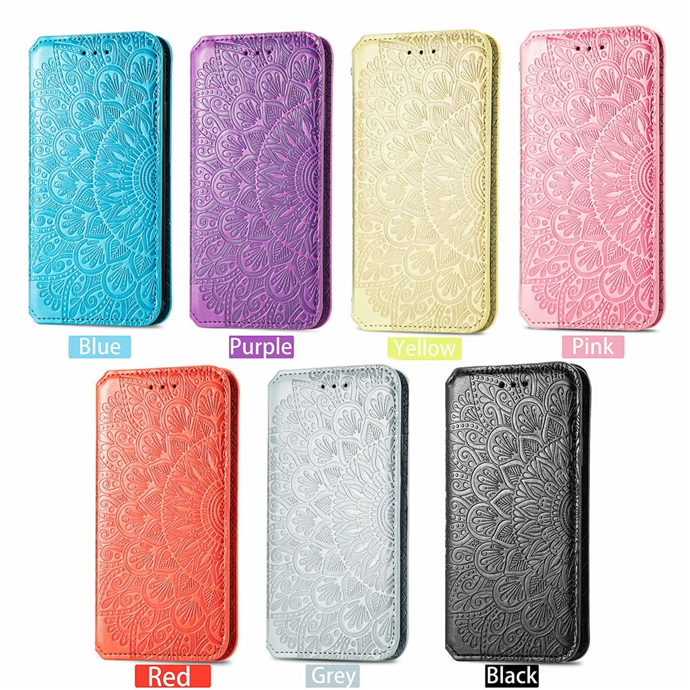 Wallet Stand Design Auto-absorbed Imprinting Mandala Flower Leather Phone Case Cover for Xiaomi Redmi 10/Redmi 10 Prime - Black-9