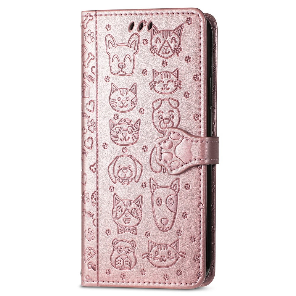 Stylish Cat Dog Pattern Imprint Magnetic Closure PU Leather Wallet Stand Case TPU Inner Shell Phone Cover for Xiaomi Redmi 10/10 Prime - Rose Gold-2