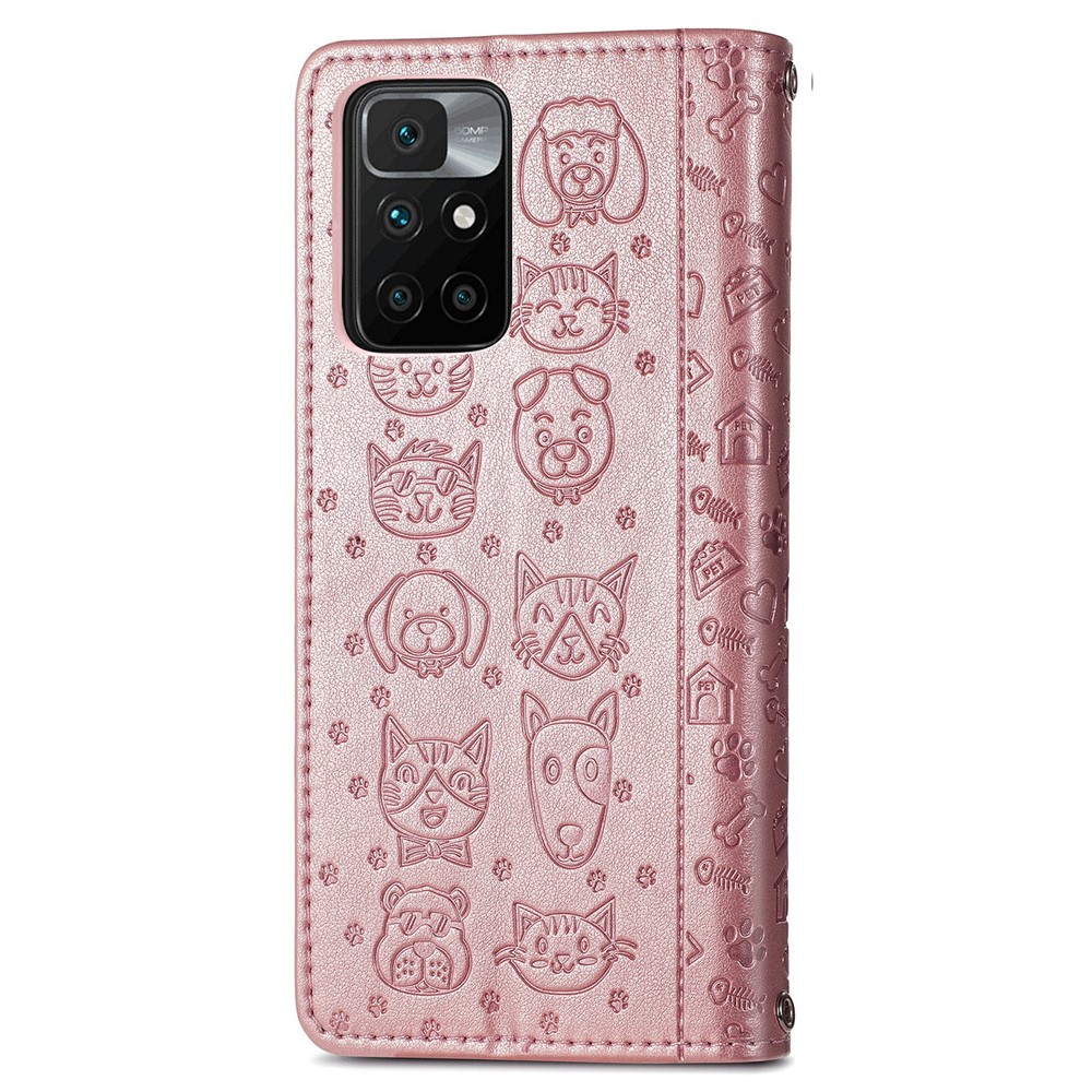 Stylish Cat Dog Pattern Imprint Magnetic Closure PU Leather Wallet Stand Case TPU Inner Shell Phone Cover for Xiaomi Redmi 10/10 Prime - Rose Gold-3