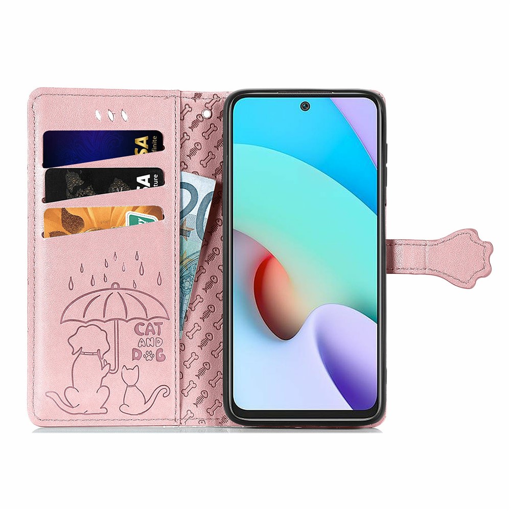 Stylish Cat Dog Pattern Imprint Magnetic Closure PU Leather Wallet Stand Case TPU Inner Shell Phone Cover for Xiaomi Redmi 10/10 Prime - Rose Gold-4