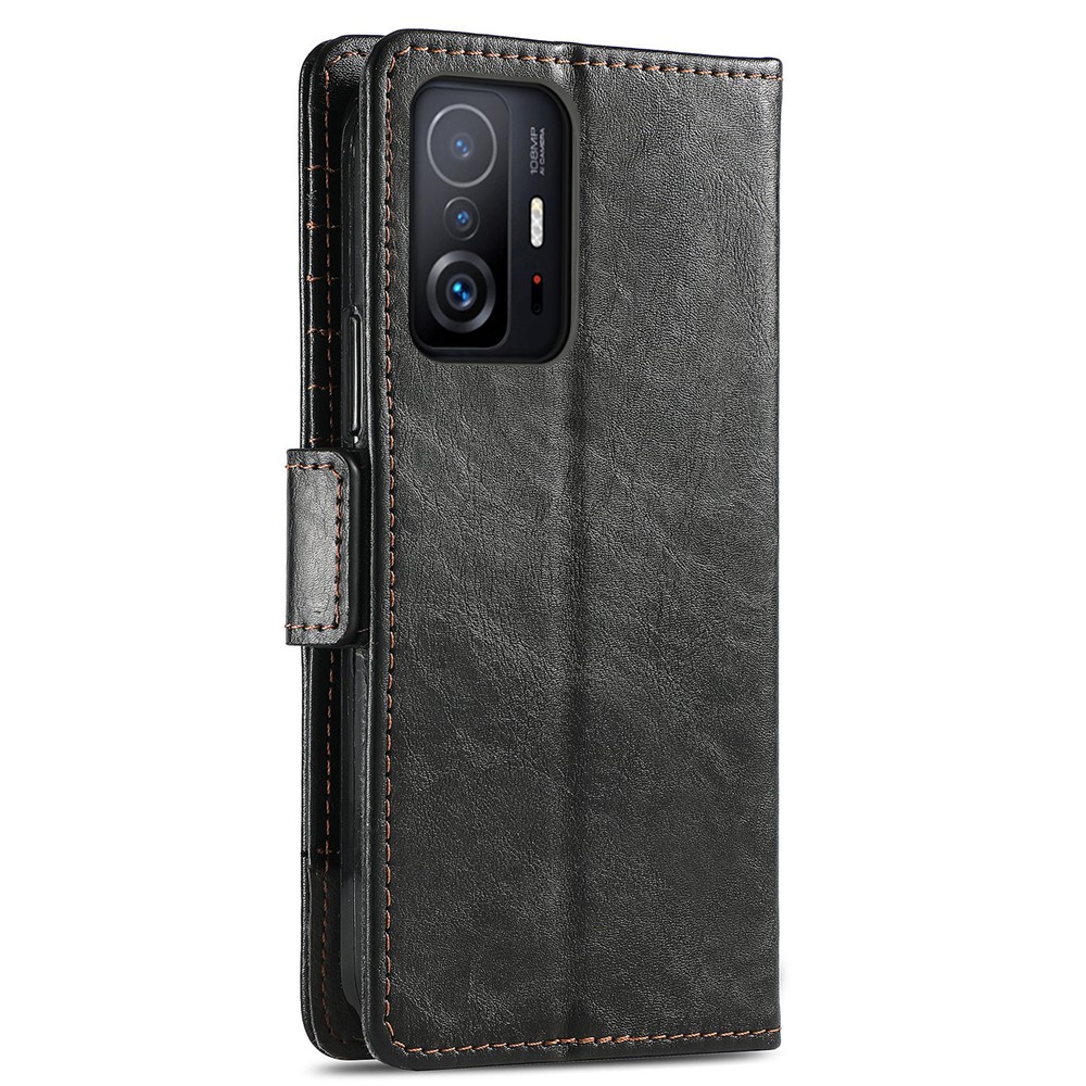 CASENEO 002 Series Shock Resistant Flip Phone Cover Business Style Splicing PU Leather Stand Wallet Case for Xiaomi 11T - Black-3