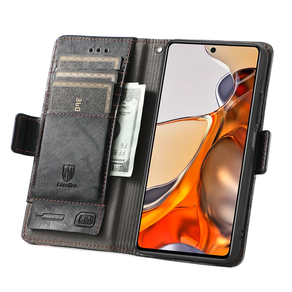CASENEO 002 Series Shock Resistant Flip Phone Cover Business Style Splicing PU Leather Stand Wallet Case for Xiaomi 11T - Black-4