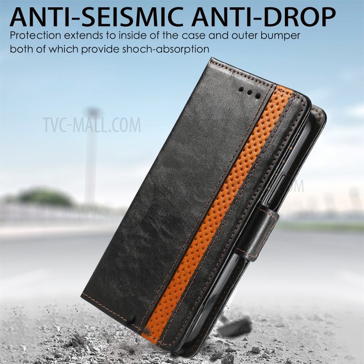 CASENEO 002 Series Shock Resistant Flip Phone Cover Business Style Splicing PU Leather Stand Wallet Case for Xiaomi 11T - Black-8