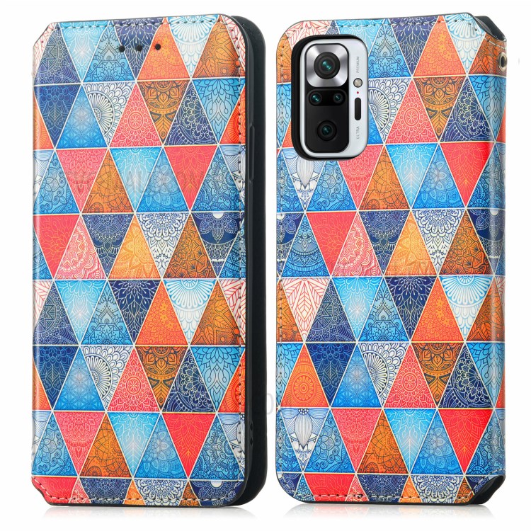 CASENEO 001 Series Adjustable Stand RFID Blocking Function Pattern Printing Leather Wallet Phone Cover Shell for Xiaomi Redmi Note 10 Pro 4G (Global)/(India) - Rhombus/Mandala-1