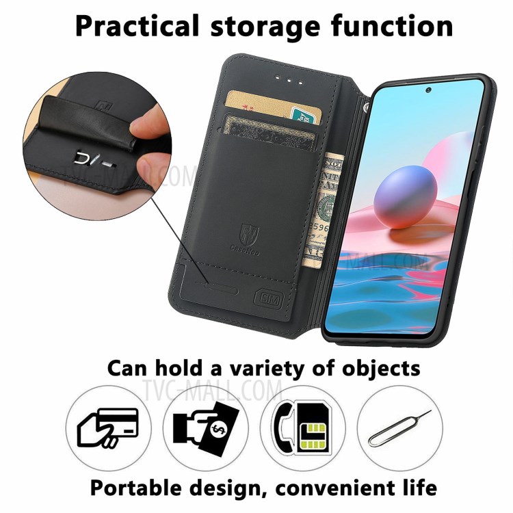 CASENEO 001 Series Adjustable Stand RFID Blocking Function Pattern Printing Leather Wallet Phone Cover Shell for Xiaomi Redmi Note 10 Pro 4G (Global)/(India) - Rhombus/Mandala-7