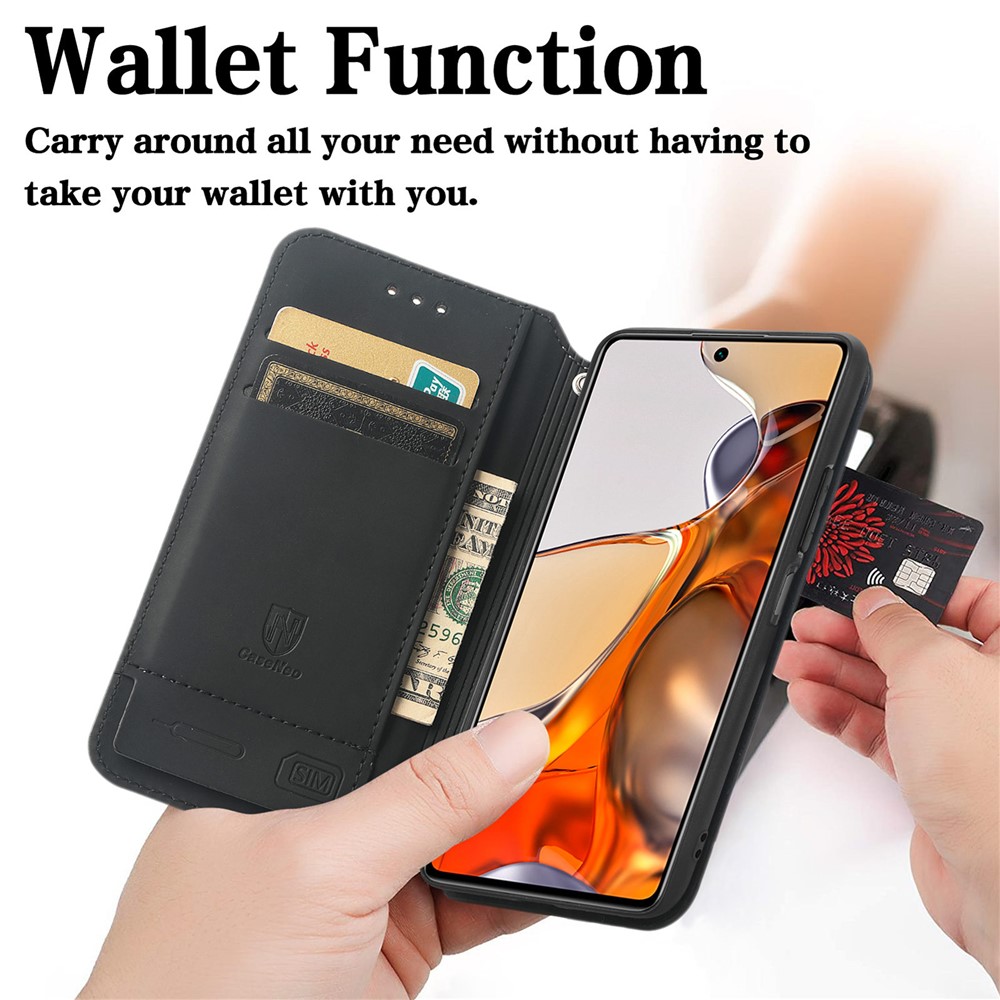 CASENEO 001 Series Unique Pattern Printing RFID Blocking Leather Phone Cover Shell with Wallet and Stand for Xiaomi 11T - Purple Scale-8