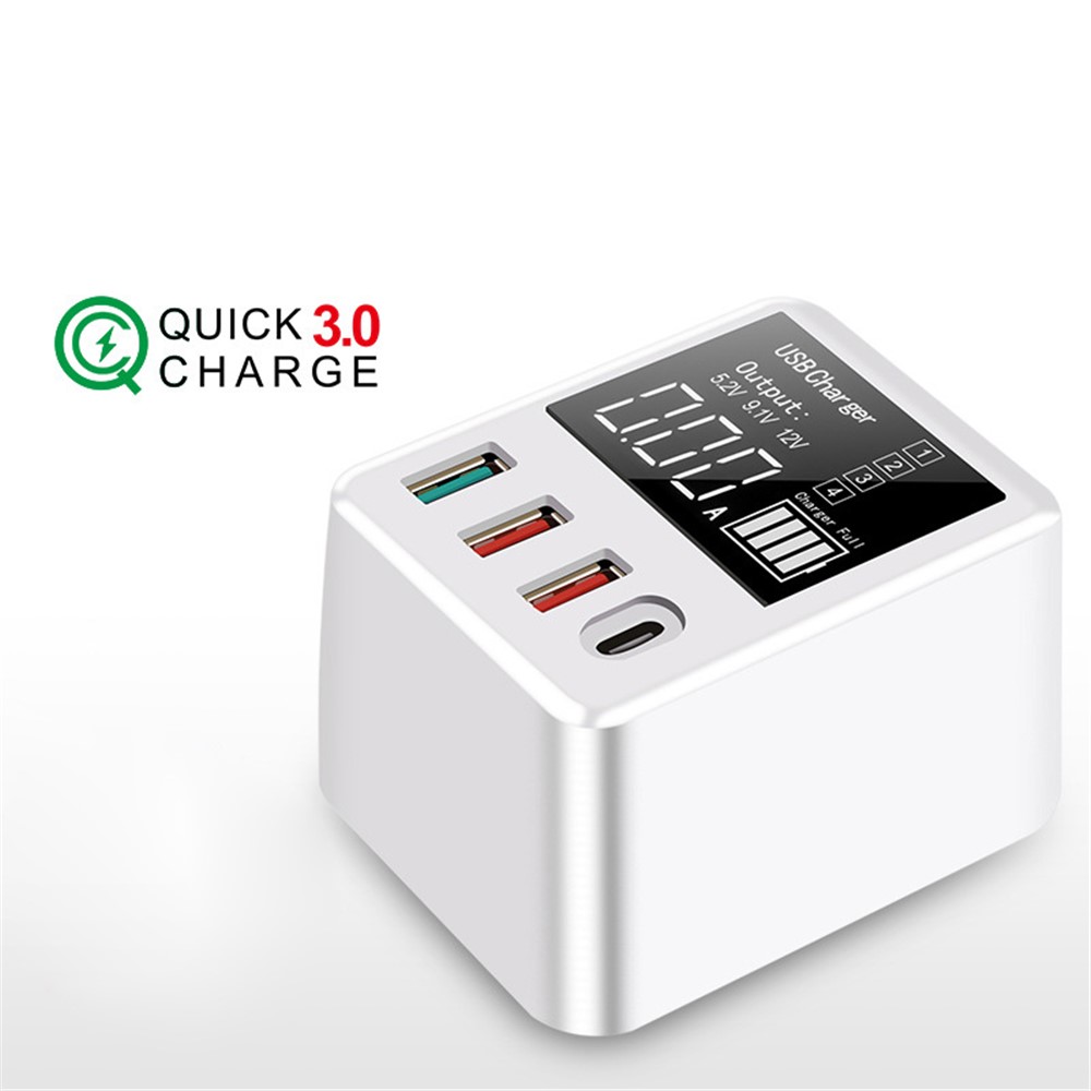 A9T+ USB+Type C 4-Port 40W Quick Charge Wall Adapter PD QC 3.0 Fast Charger with LCD Display - US Plug-7