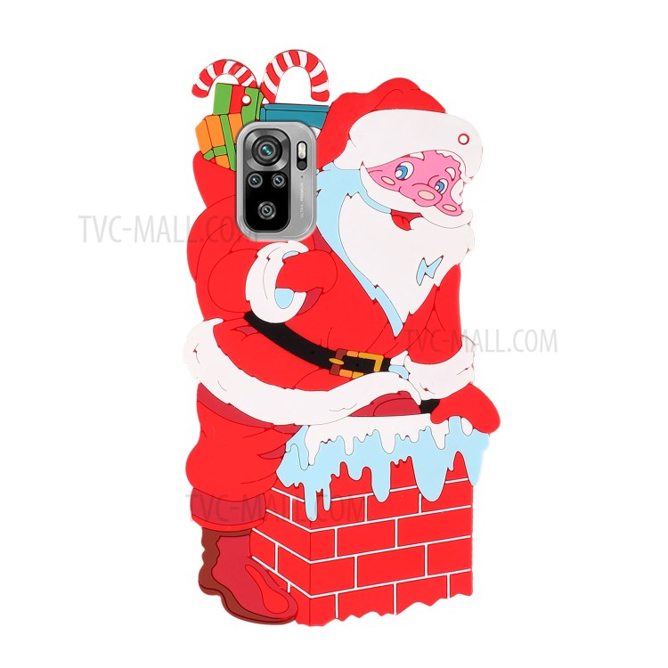 3D Effect Santa/Christmas Deer Pattern Phone Cover TPU + Silicone Hybrid Case with Long Lanyard for Xiaomi Redmi Note 10 4G/Note 10S - Santa-2