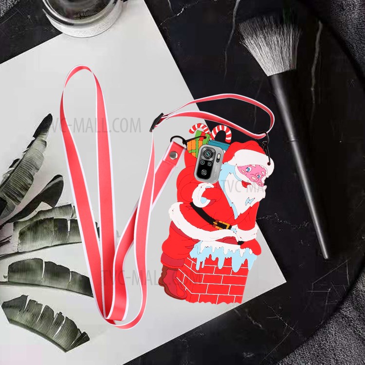3D Effect Santa/Christmas Deer Pattern Phone Cover TPU + Silicone Hybrid Case with Long Lanyard for Xiaomi Redmi Note 10 4G/Note 10S - Santa-5