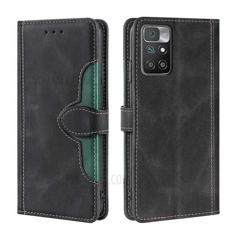 Scratch Resistant Textured Design Phone Case Wallet Stand Design PU Leather and TPU Phone Flip Cover Shell for Xiaomi Redmi 10 / Redmi 10 Prime - Black-1