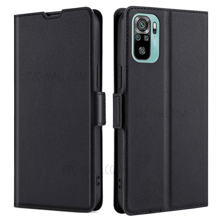 Side Magnetic Closure Stand Leather Shell with Card Slot Ultra-thin Cellphone Protector for Xiaomi Redmi Note 10 4G/Note 10S - Black-1