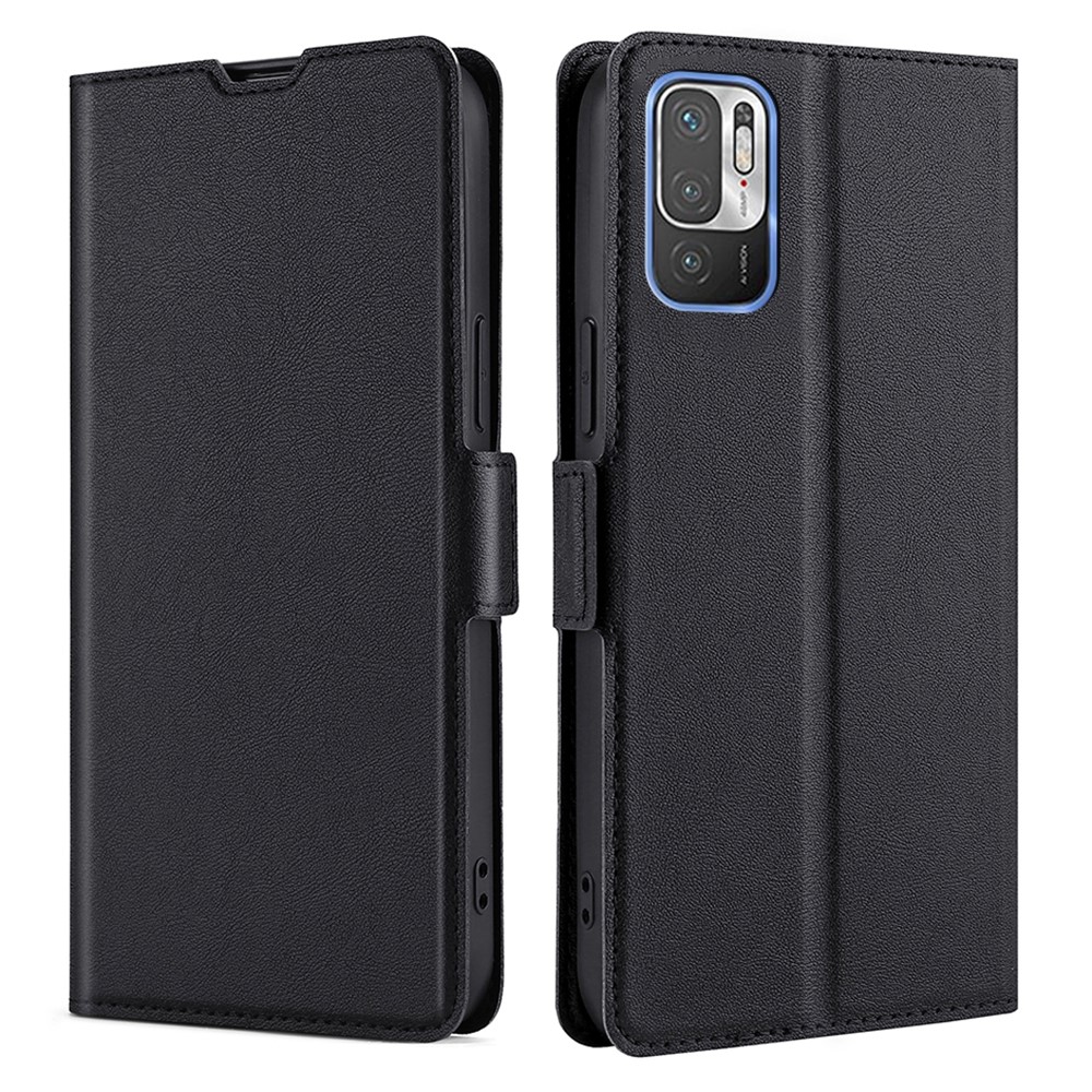 Side Magnetic Closure Stand Leather Shell with Card Slot Ultra-thin Cellphone Protector for Xiaomi Redmi Note 10 5G / Poco M3 Pro 5G / Redmi Note 10S / Redmi Note 10 4G - Black-1