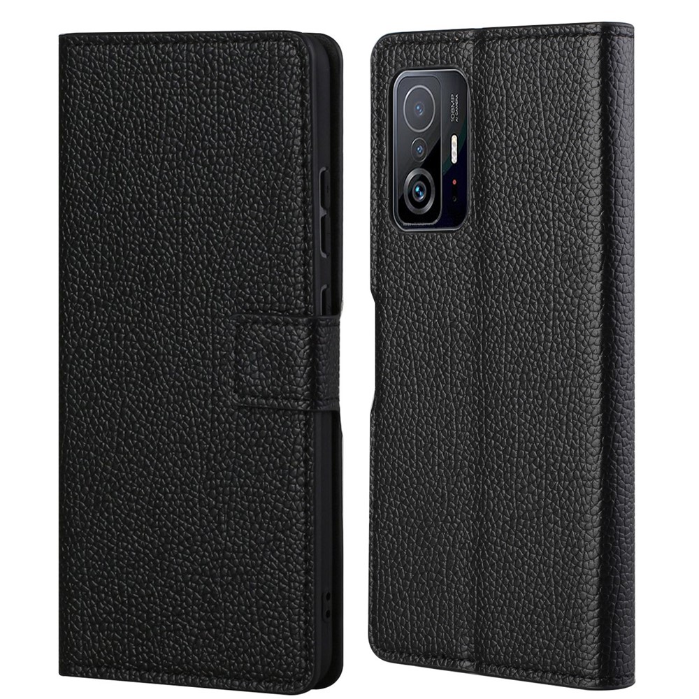 Litchi Skin Stand Leather Wallet Case Magnetic Clasp Cell Phone Protector Shell for Xiaomi 11T/11T Pro-1