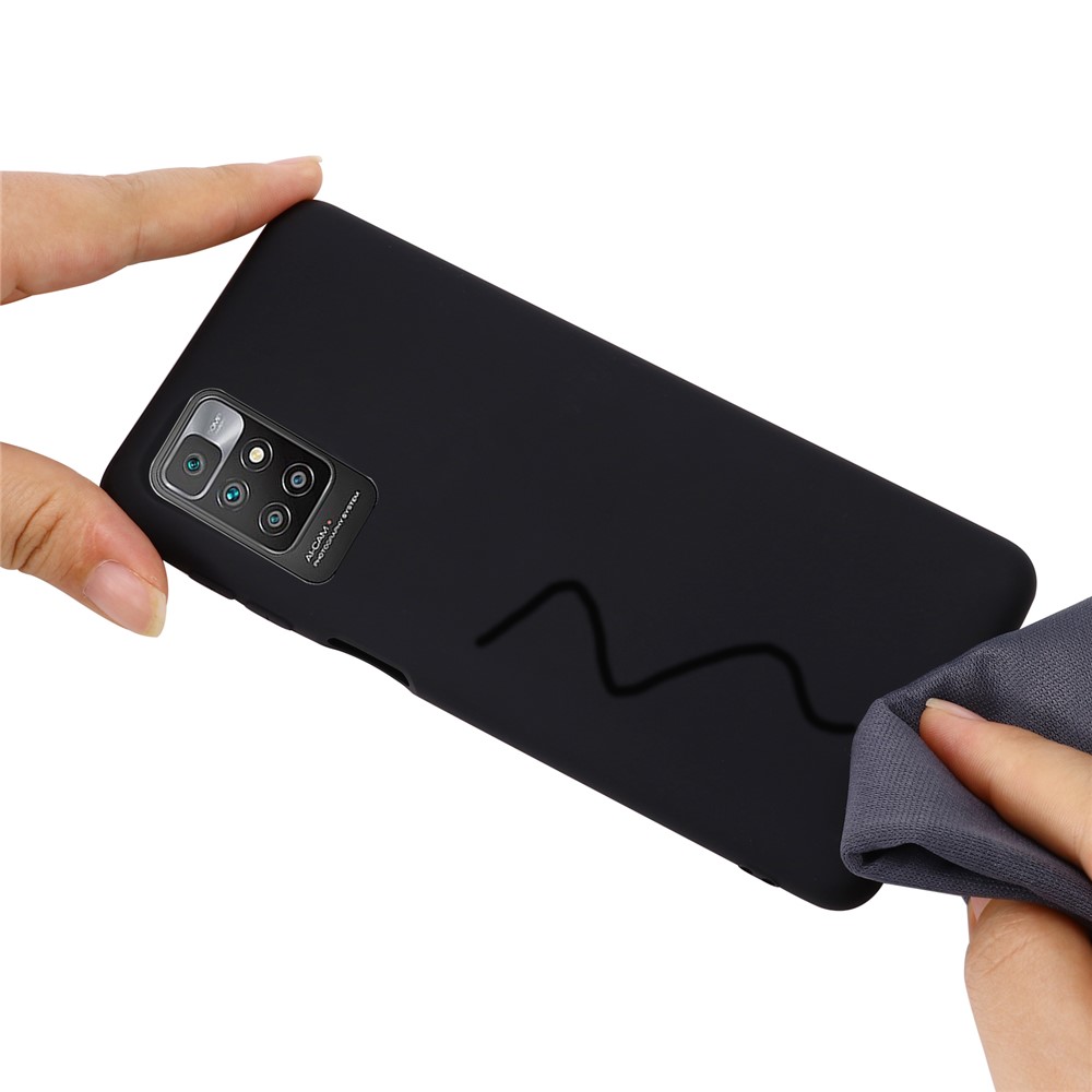 Liquid Silicone + Soft Microfiber Lining Slim Back Cover with Strap for Xiaomi Redmi 10 / Redmi 10 Prime - Black-5
