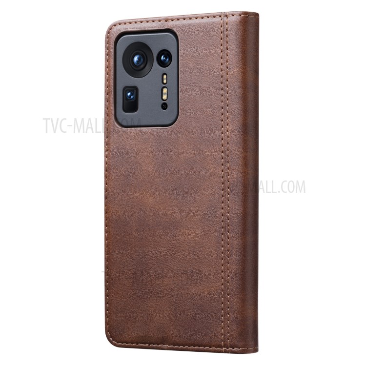 Wallet Stand Leather Protective Mobile Phone Cover Case with Outer Card Slot for Xiaomi Mix 4 - Brown-3