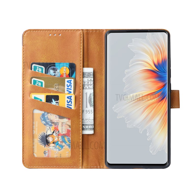 Wallet Stand Leather Protective Mobile Phone Cover Case with Outer Card Slot for Xiaomi Mix 4 - Brown-5