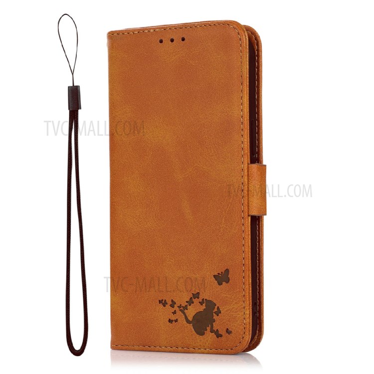 Cat and Butterfly Imprinted Stand Wallet Case Phone Guard Cover for Xiaomi Redmi 10/10 Prime - Orange-8
