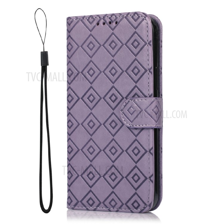 Grid Imprint PU Leather Flip Protective Phone Case Drop-resistant Stand Wallet Cover for Xiaomi Redmi 10/10 Prime - Purple-9