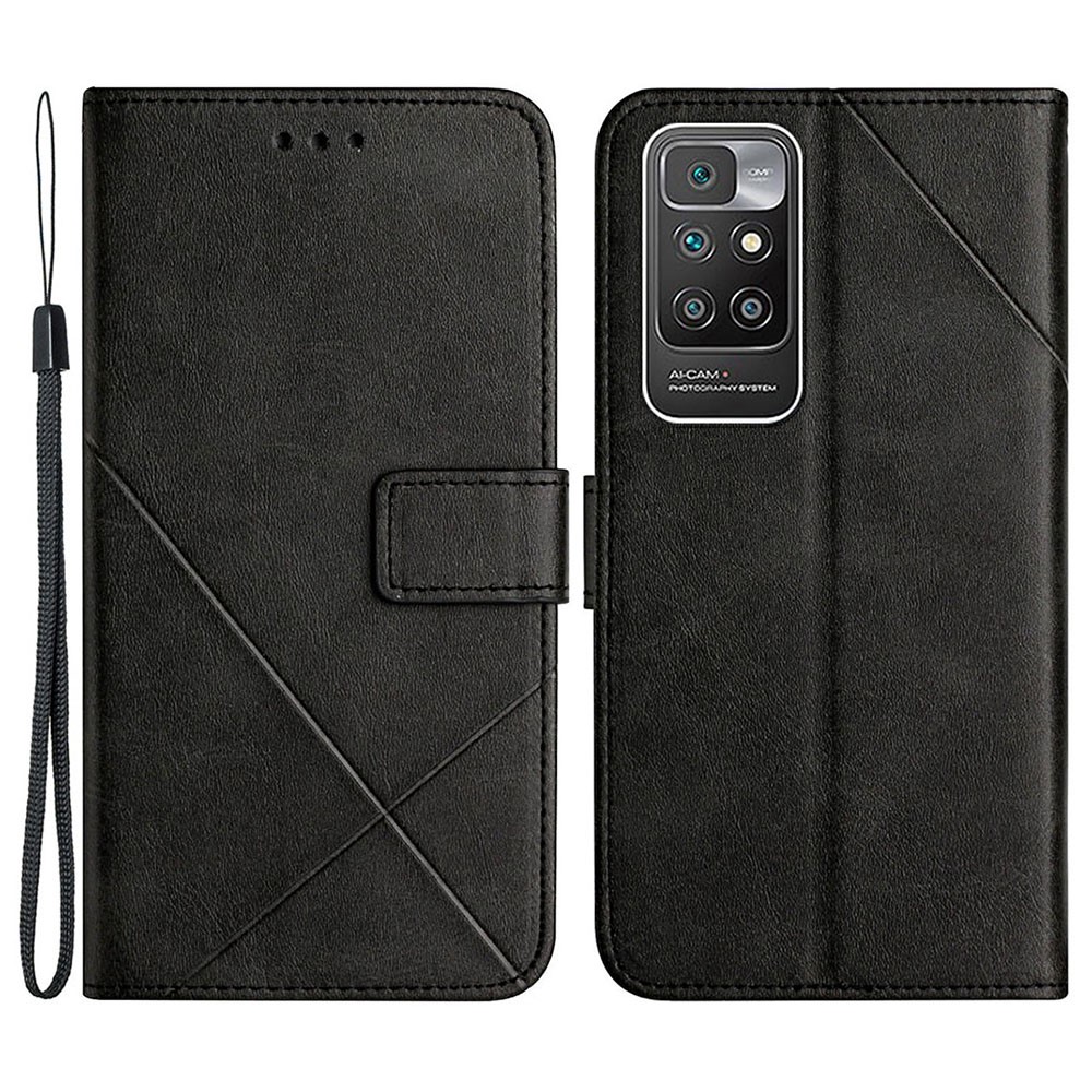 Stripe Leather Phone Case Solid Color Wallet Phone Shell for Xiaomi Redmi 10 Prime / Redmi 10 - Black-1